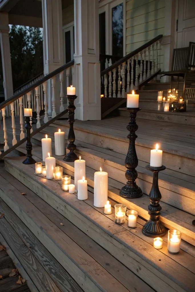 5 candle cluster on the steps dozens of pillar c