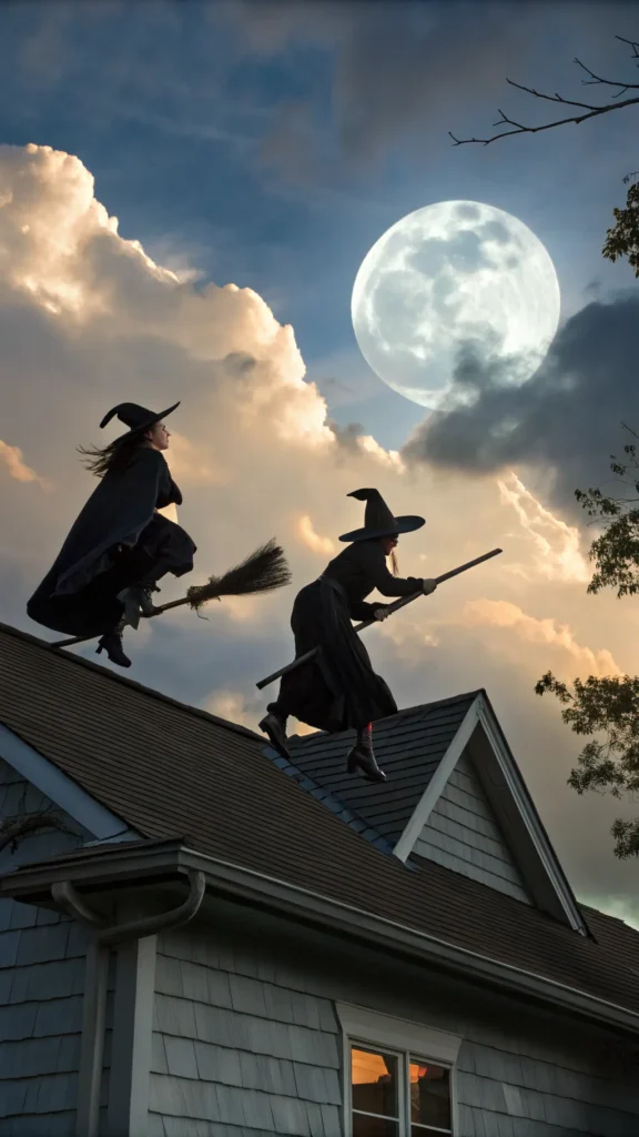 5 flying witches life size witches on brooms sus