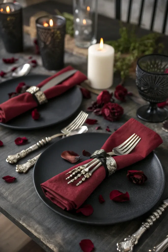 5 gothic inspired table setting with black plate