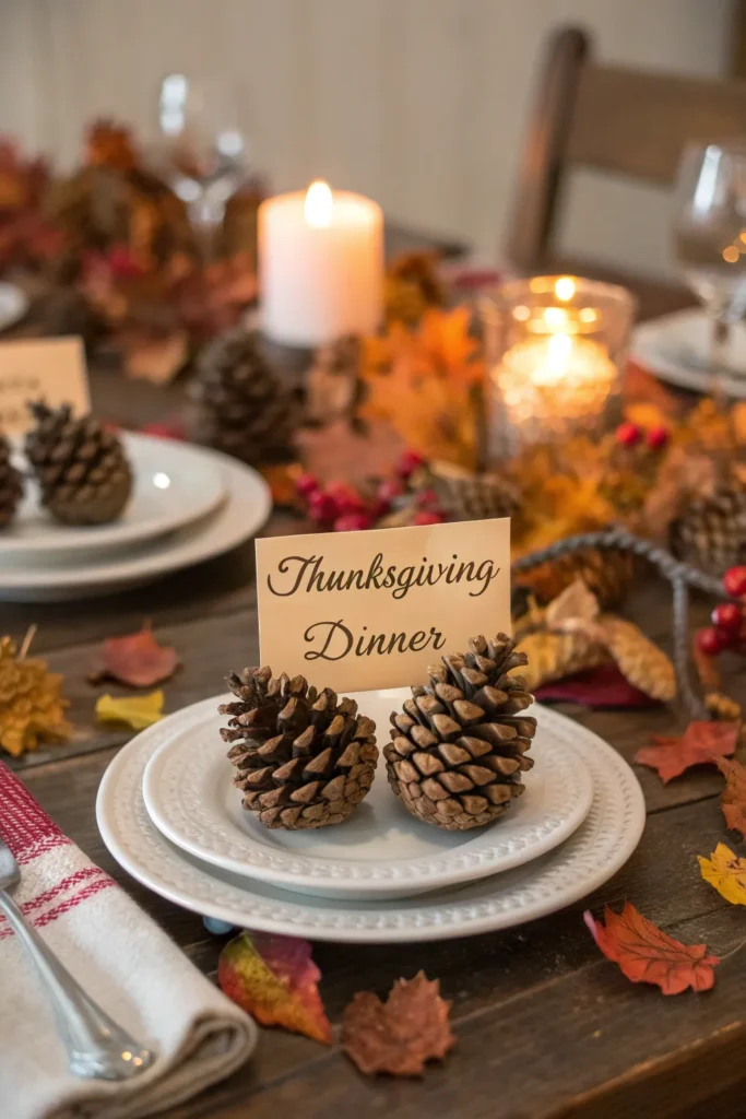 5 pinecone place card holders rustic thanksgivin