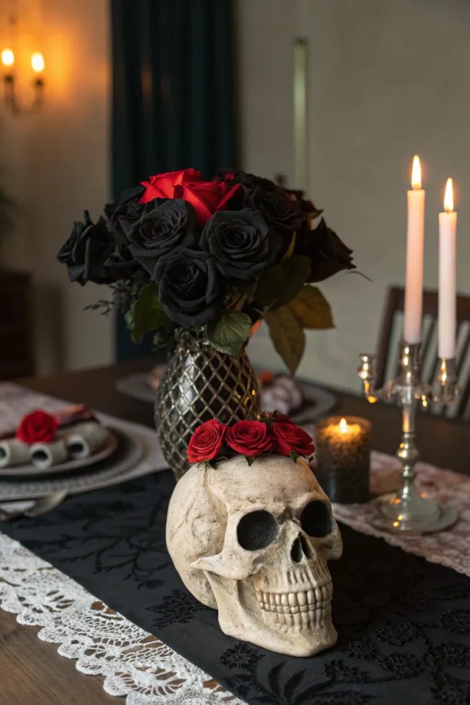 5 skull vase centerpiece on a halloween table f