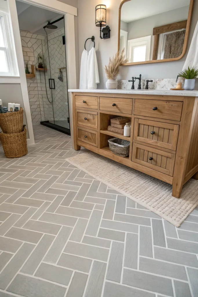 5 stylish bathroom floor in a herringbone tile p