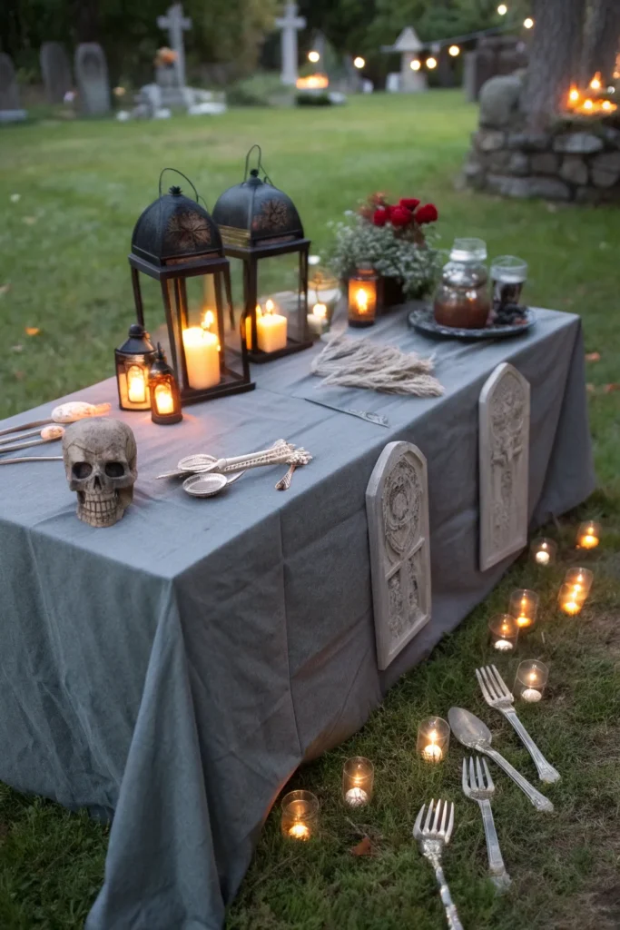 6 a backyard graveyard table covered in gray clo