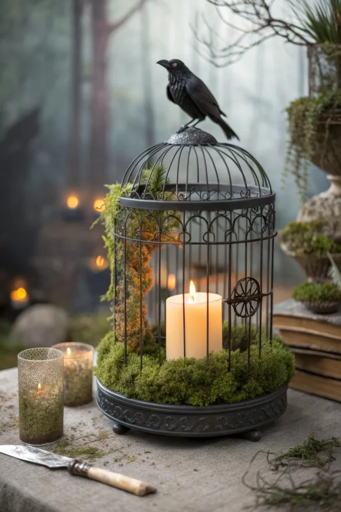 6 a black painted vintage birdcage centerpiece w