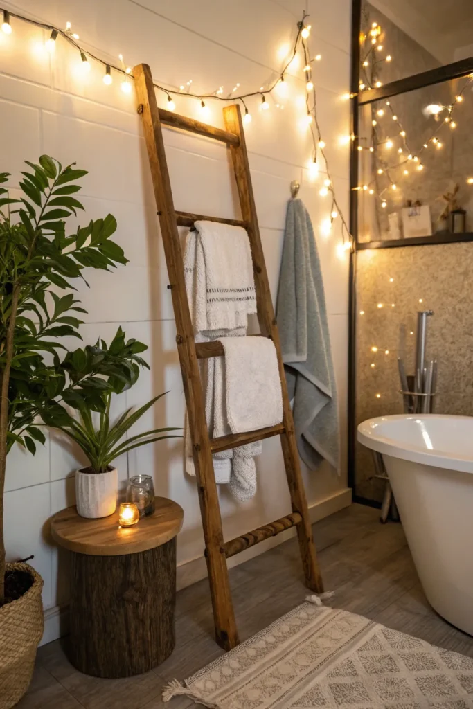 6 a cozy bathroom featuring a rustic wooden ladd