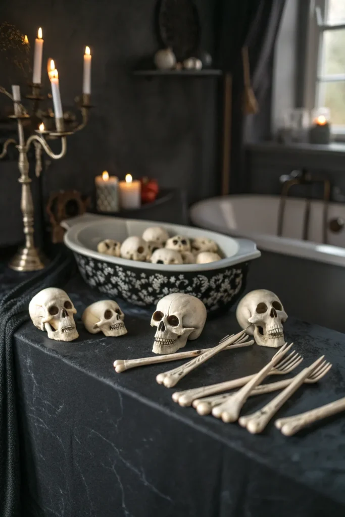6 a gothic style table decorated with small cera