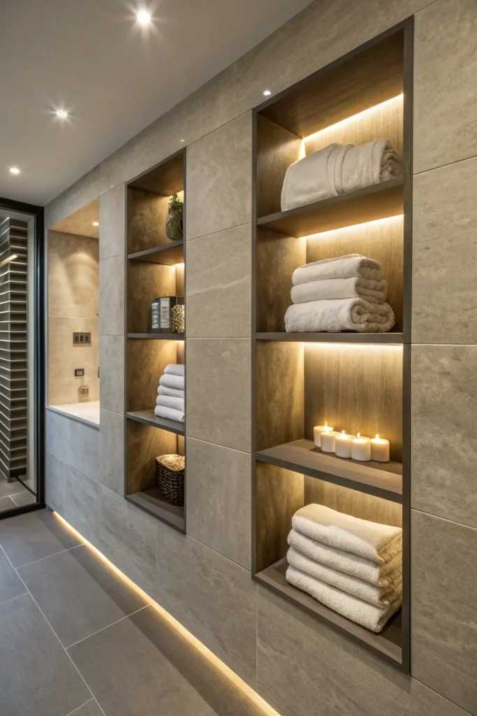 6 a sleek bathroom wall with built in niches hol