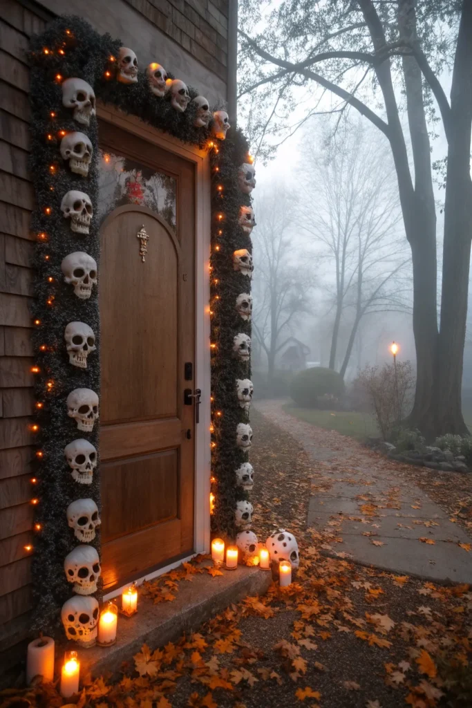 6 a spooky front door framed with a skull border