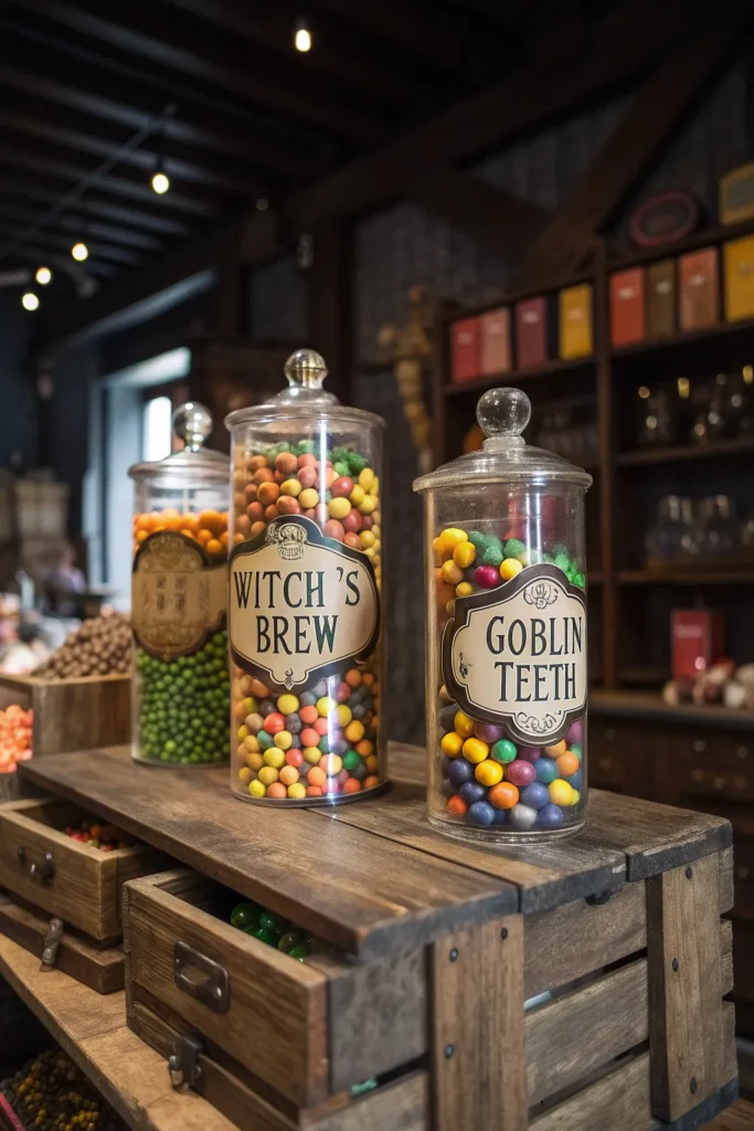 6 a vintage apothecary jar candy display with ta