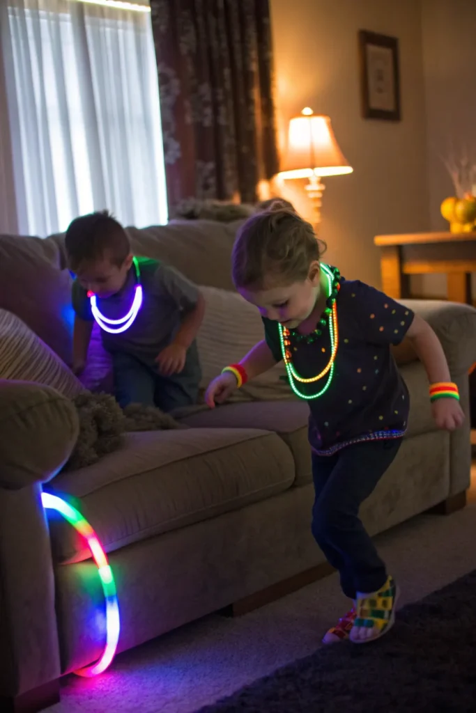 6 glow stick hide and seek darkened living room w