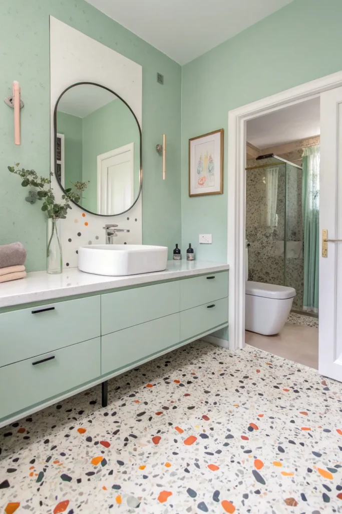 6 playful bathroom with terrazzo flooring filled