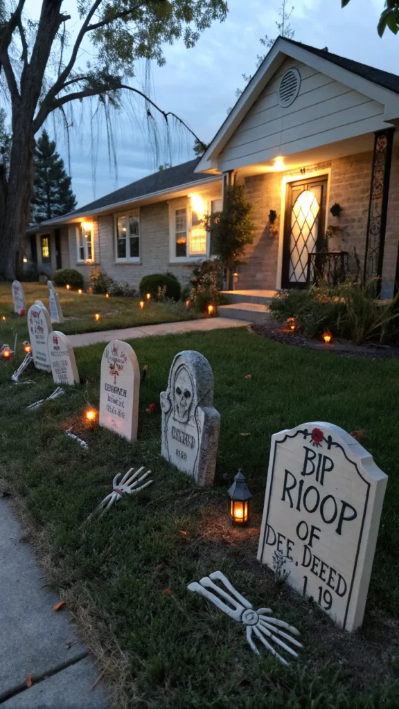 6 spooky tombstones front yard transformed into