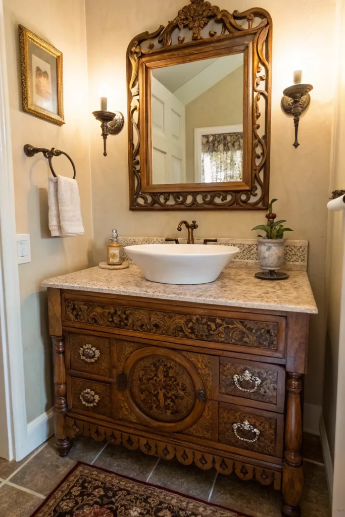 6 vintage dresser repurposed as a vanity ornate
