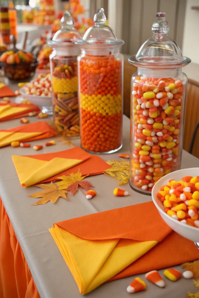 7 a candy corn explosion candy table with tall c
