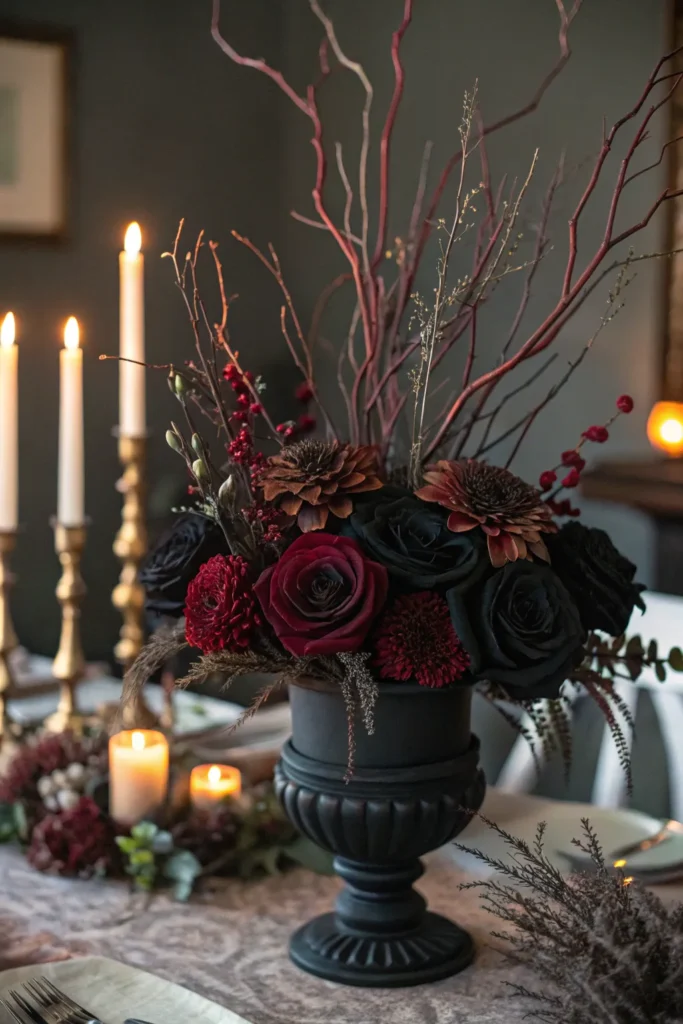 7 a dramatic halloween centerpiece with black ro