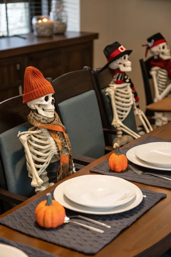 7 a halloween dining table with small skeleton f