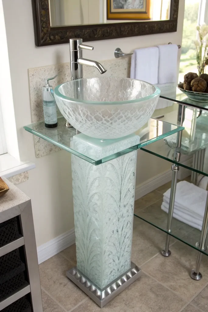 7 a unique glass pedestal sink with frosted glas