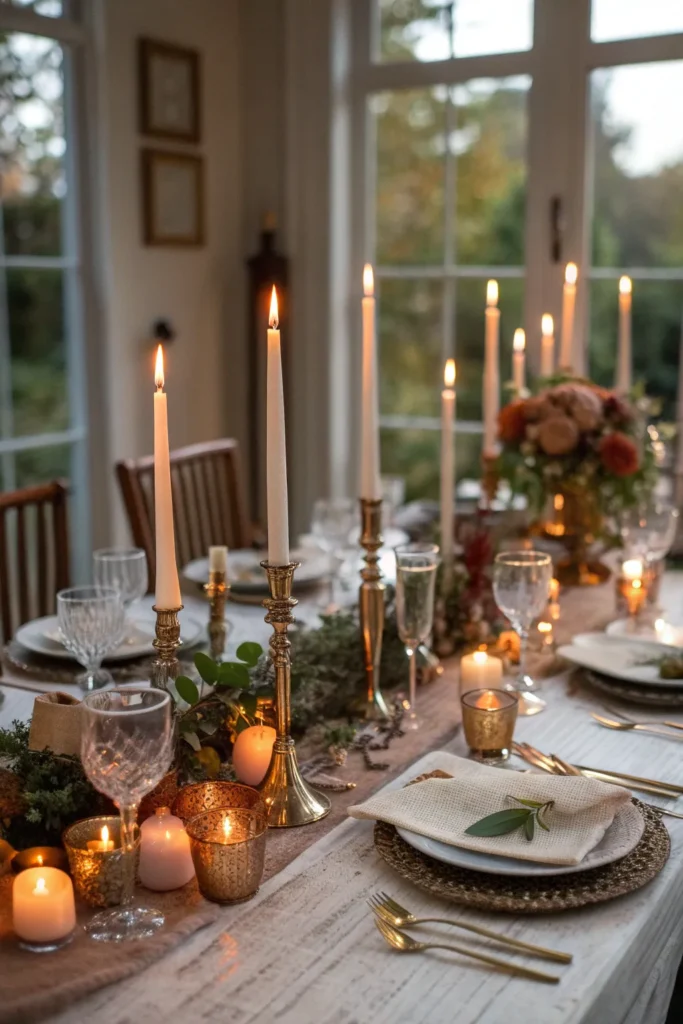 7 candlelit glam thanksgiving table long taper