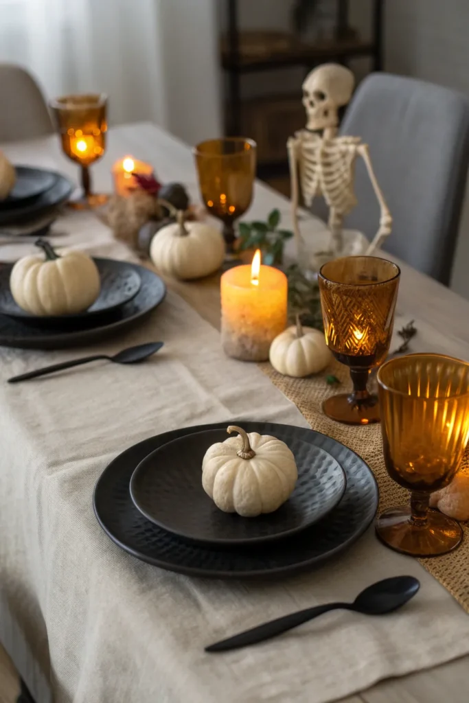 7 cozy neutral table setting a halloween dinner