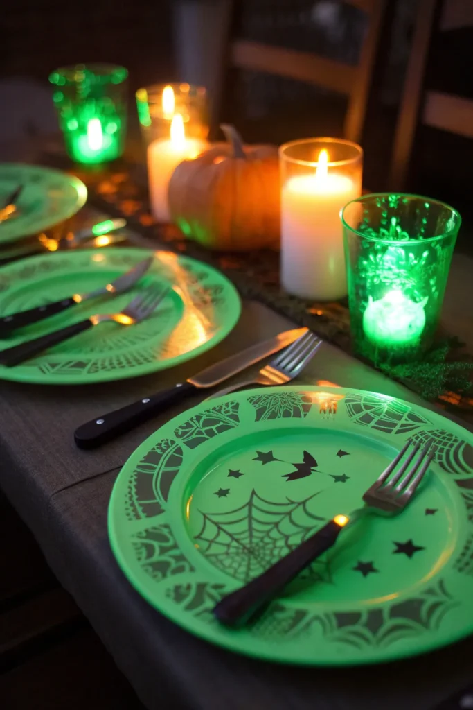7 glow in the dark painted plates glowing bright