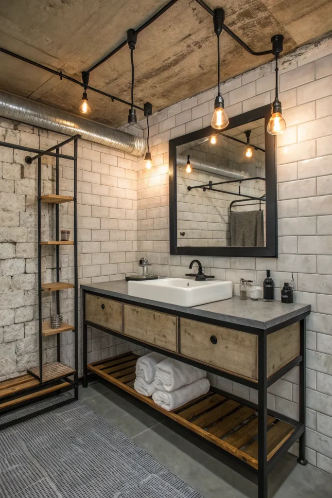 7 industrial bathroom with a metal framed vanity