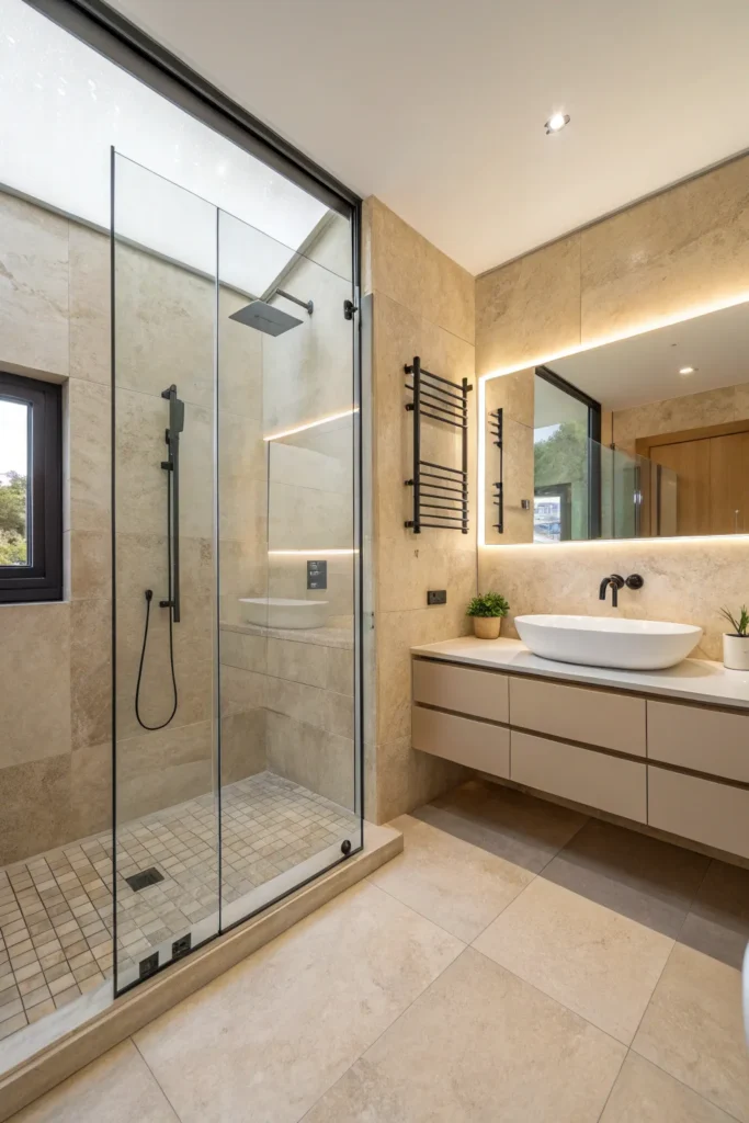 7 minimalist bathroom with large format beige ti