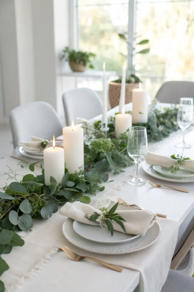 7 minimalist white and green thanksgiving table