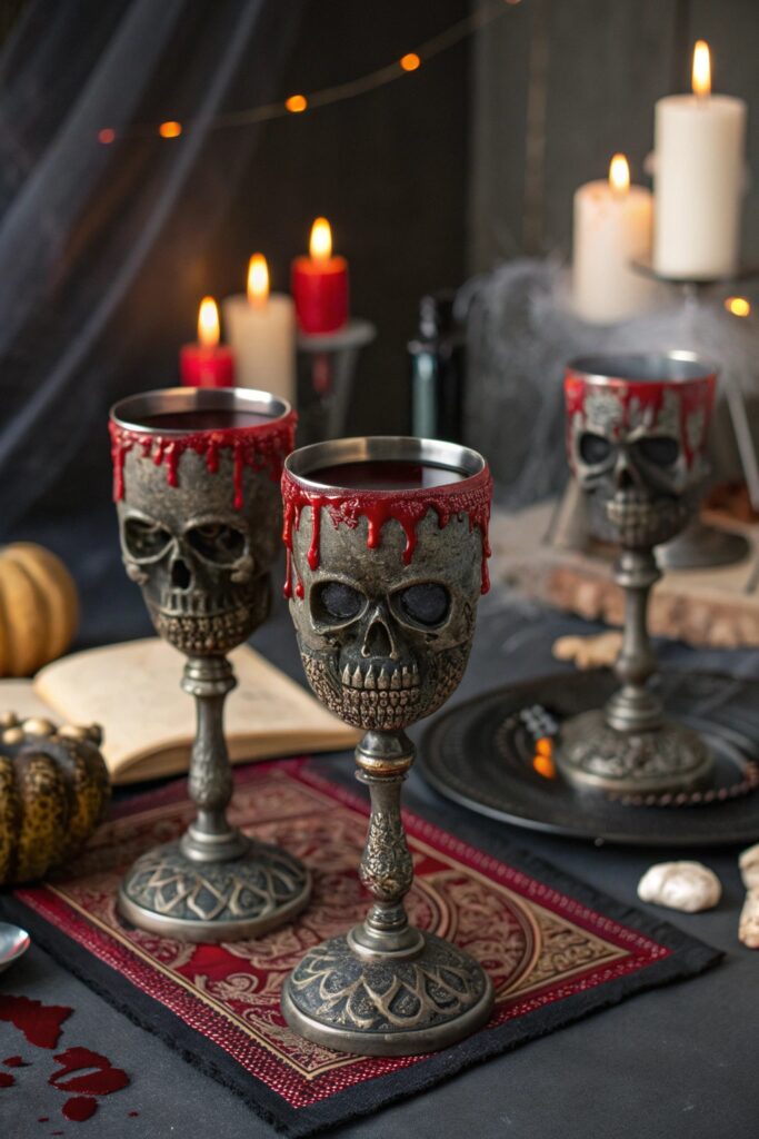 7 sinister goblets with skull engravings and dri