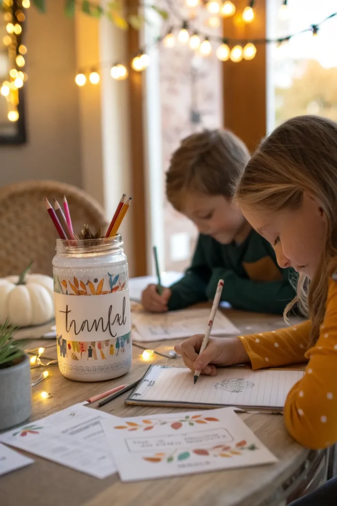 7 warm realistic photo of a gratitude jar in the