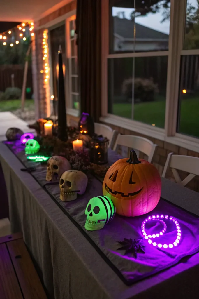 8 a dimly lit halloween table with pumpkins sku