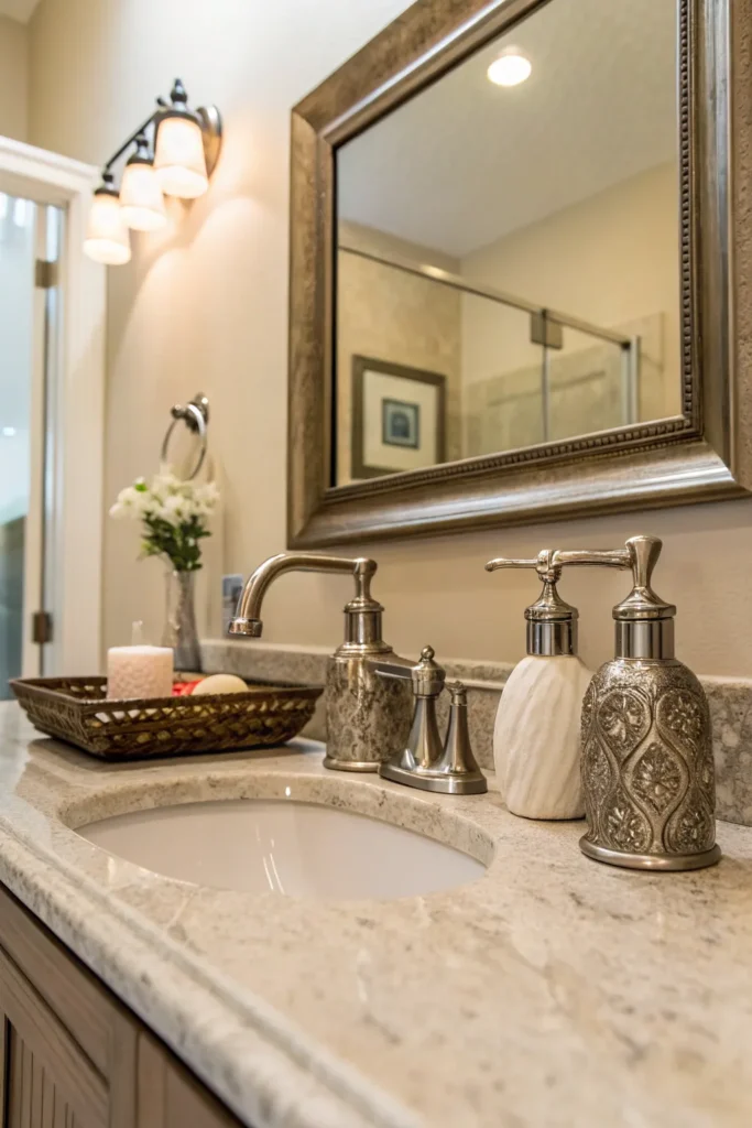 8 a spacious bathroom countertop featuring a two