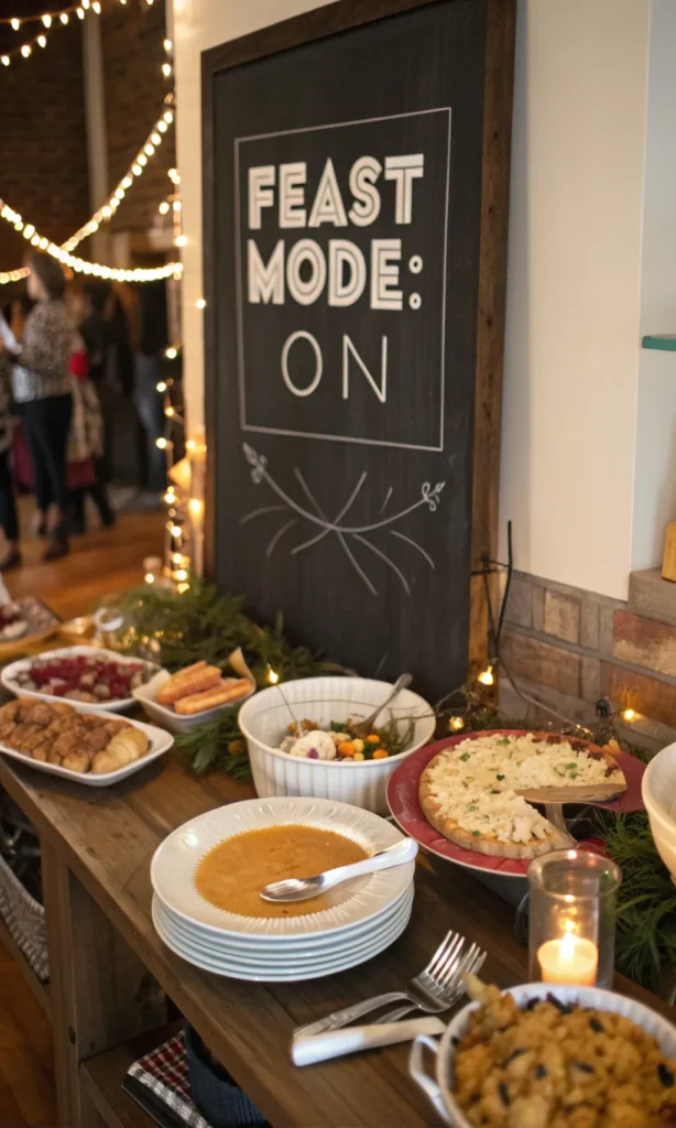 8 feast mode activated buffet table filled with