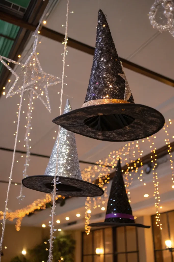 8 glam witch hat chandelier floating witch hats