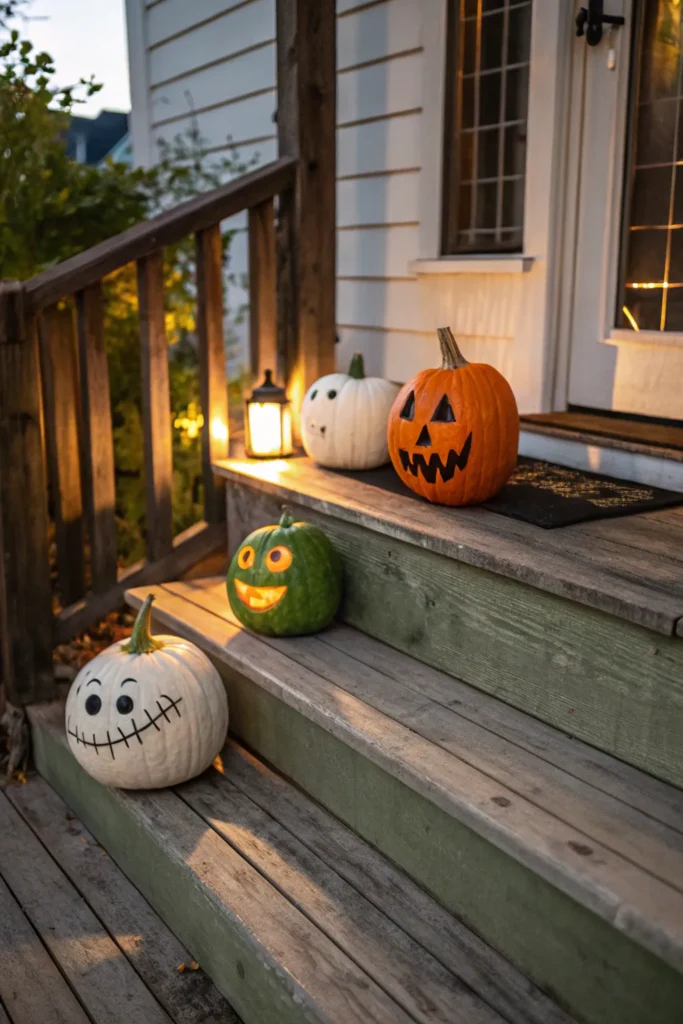 8 painted glowing pumpkins prompt close up shot