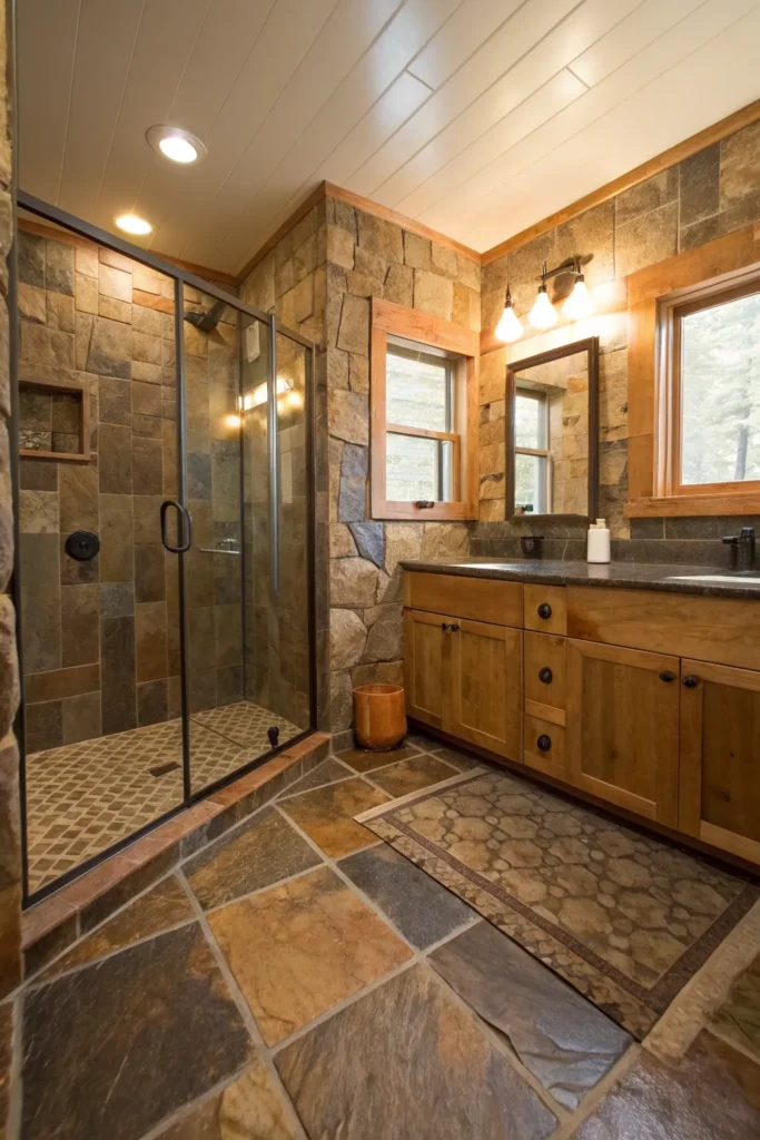 8 rugged bathroom floor with slate tiles earthy