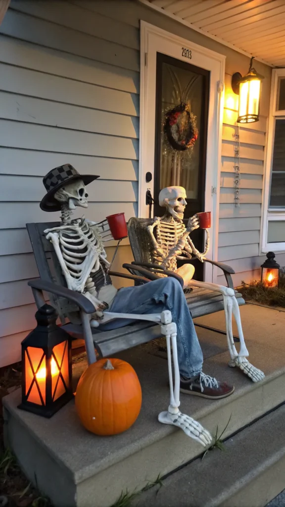 8 skeleton couple two life size skeletons sittin