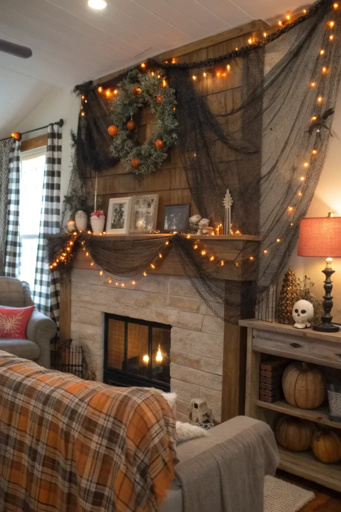 8 spooky garland mantle draped with halloween ga