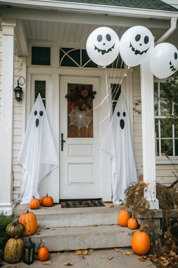 9 a ghostly white door covered with white sheets