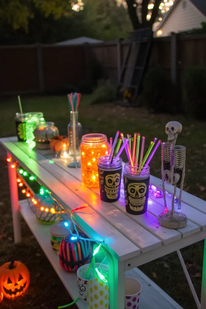 9 a glowing neon outdoor halloween table decorat