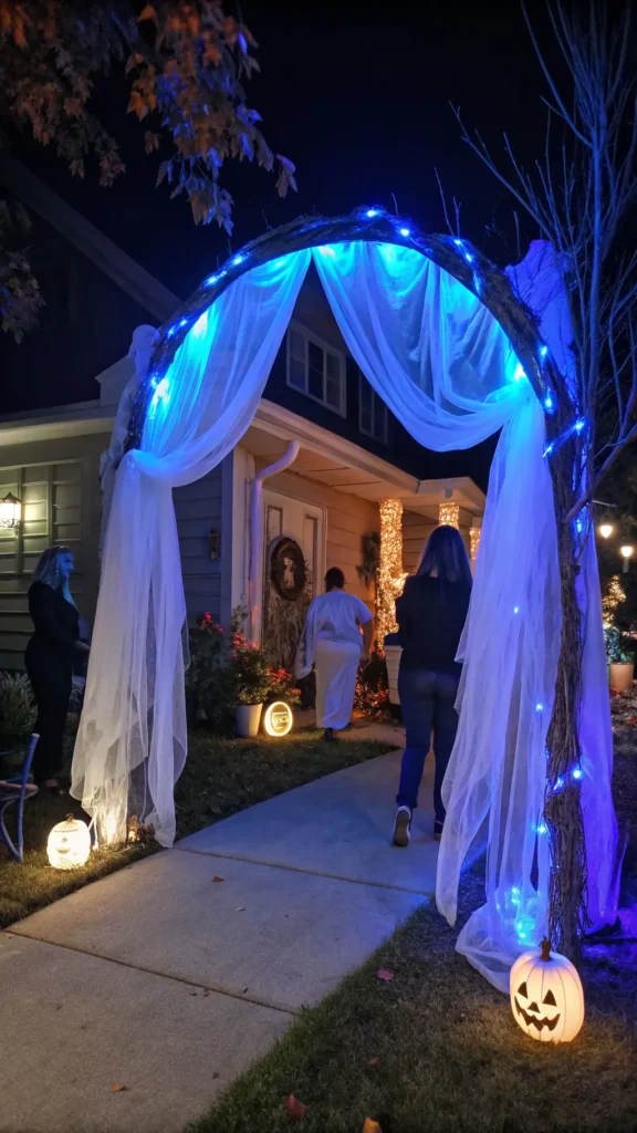 9 a haunting halloween archway draped with flowi