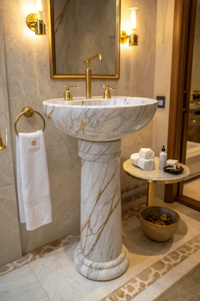 9 a luxurious marble pedestal sink with natural