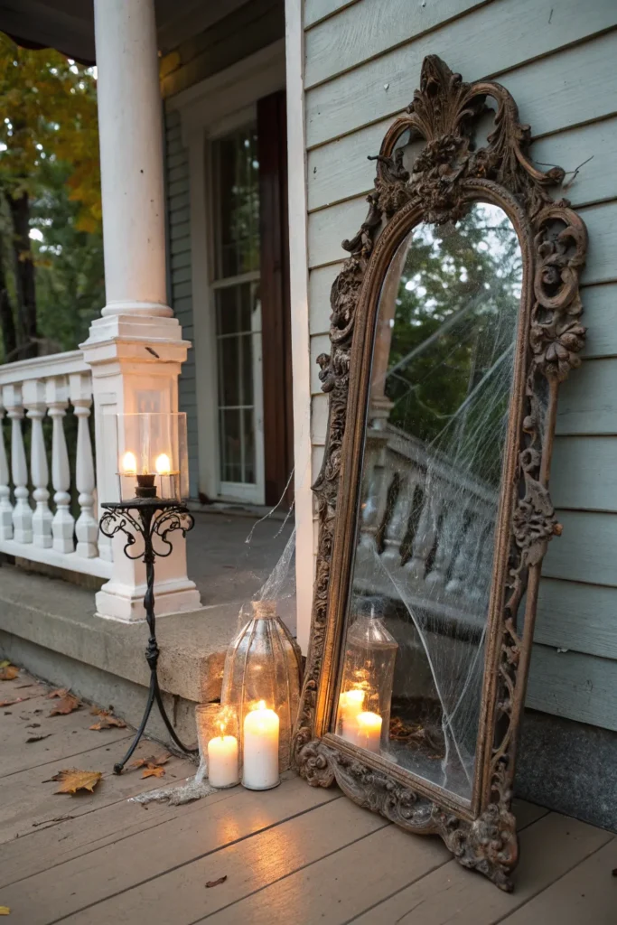 9 antique mirror with cobweb details an ornate v