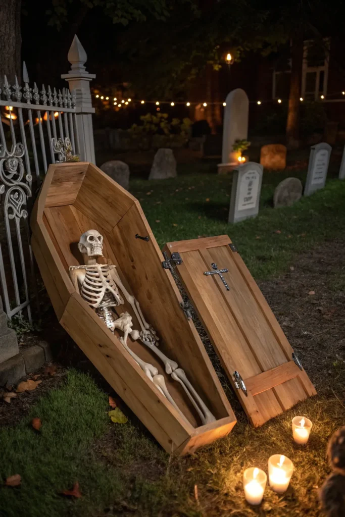 9 coffin and skeletons a wooden coffin half open