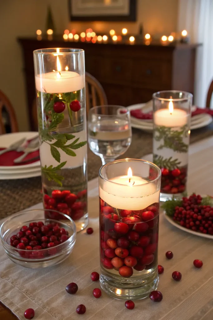 9 floating cranberries candles realistic clear
