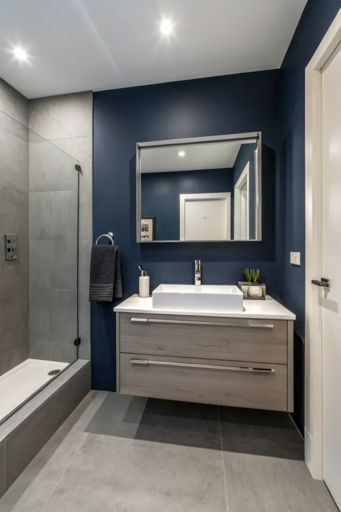 9 minimalist bathroom with matte navy walls flo