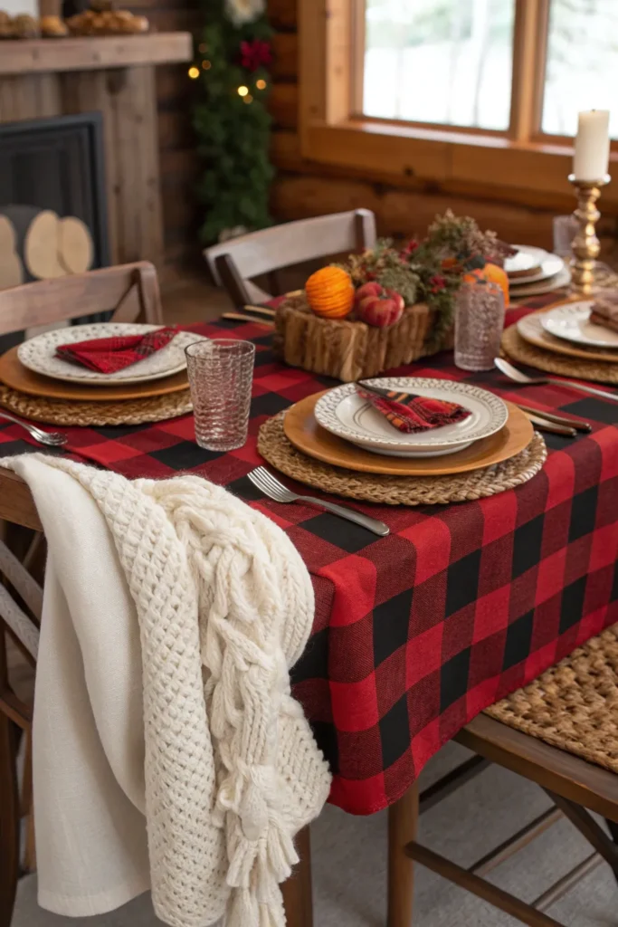 9 plaid cozy layers thanksgiving dining table