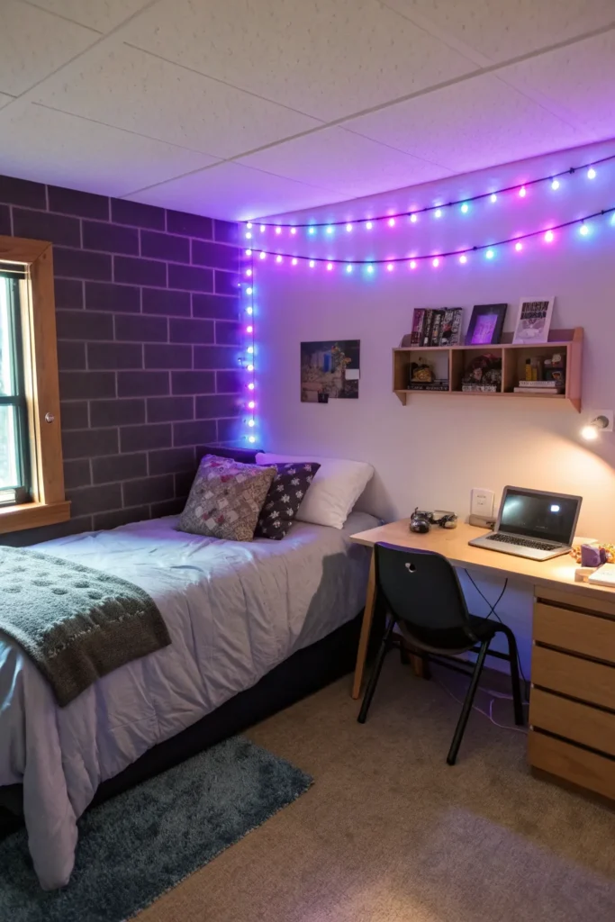 1 a modern dorm room with a single black accent