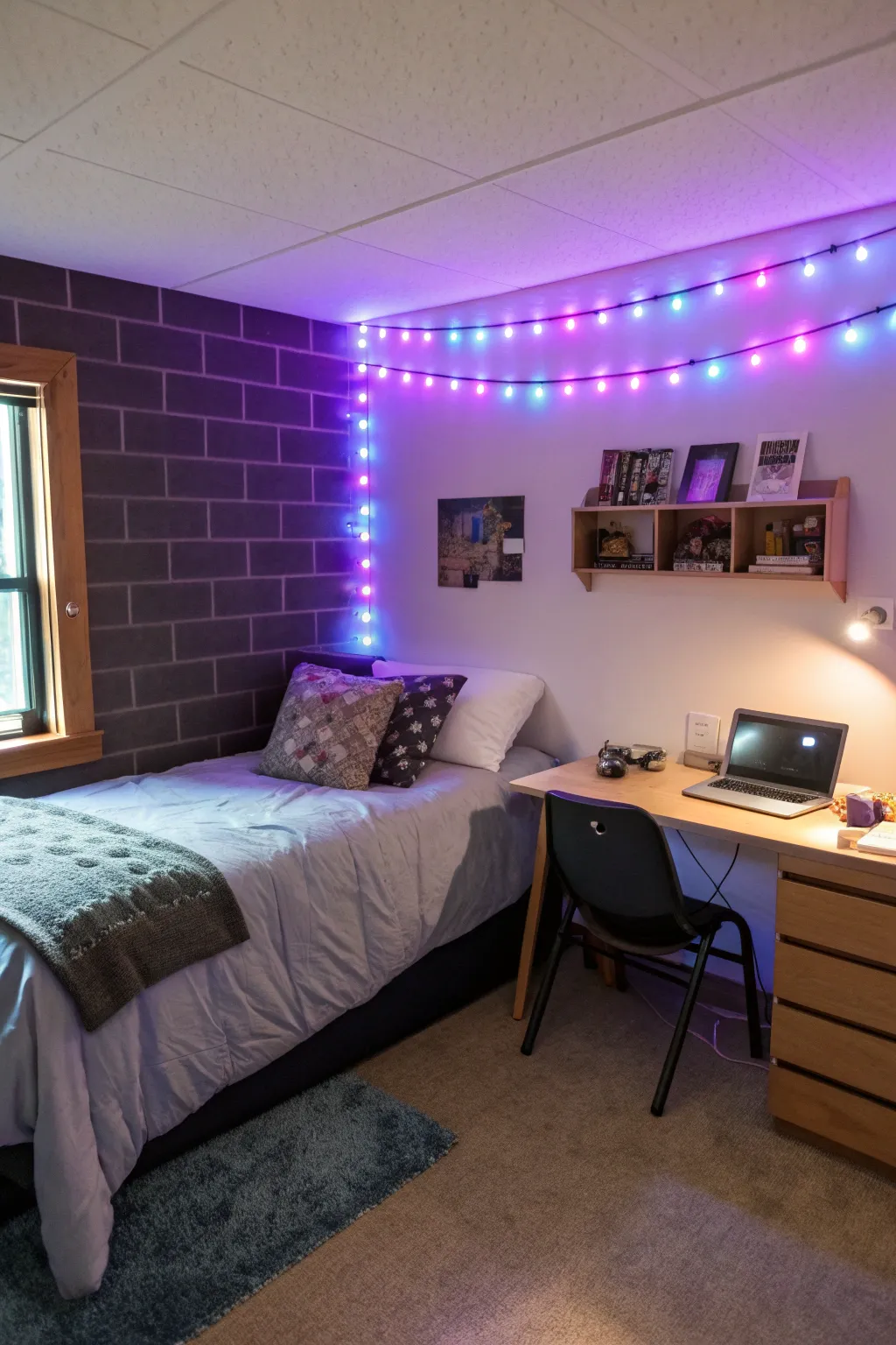 1 a modern dorm room with a single black accent