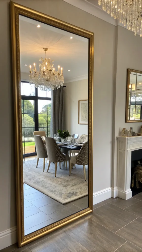 13 Dining Room Mirror Ideas to Brighten and Enlarge Your Space 1 a realistic dining room interior featuring a m