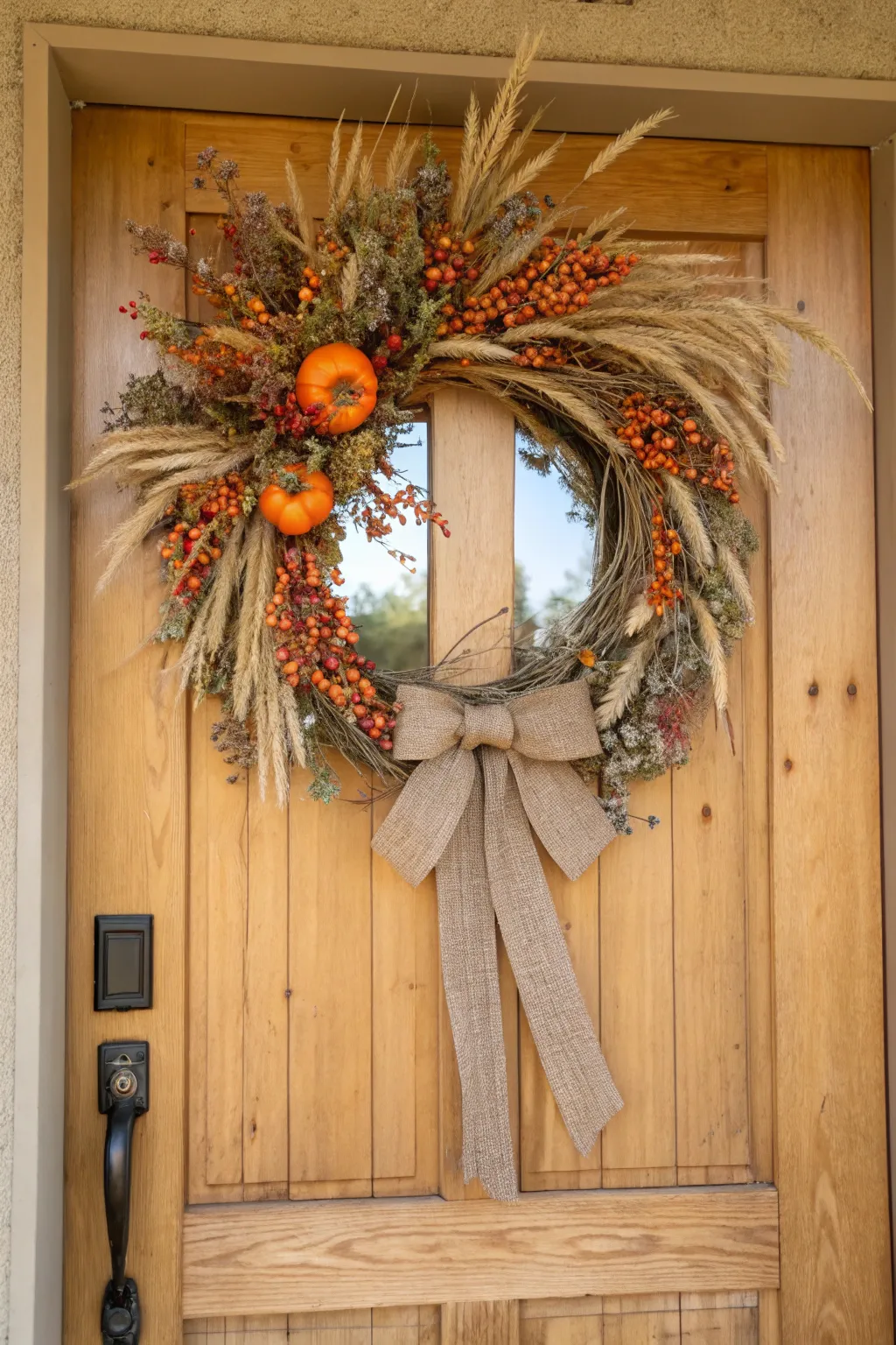 1 a rustic wooden front door adorned with a full